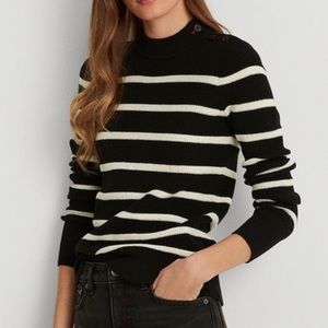 Lauren Ralph Lauren Breton Stripe Rolled Neck Size Large Navy White Sweater